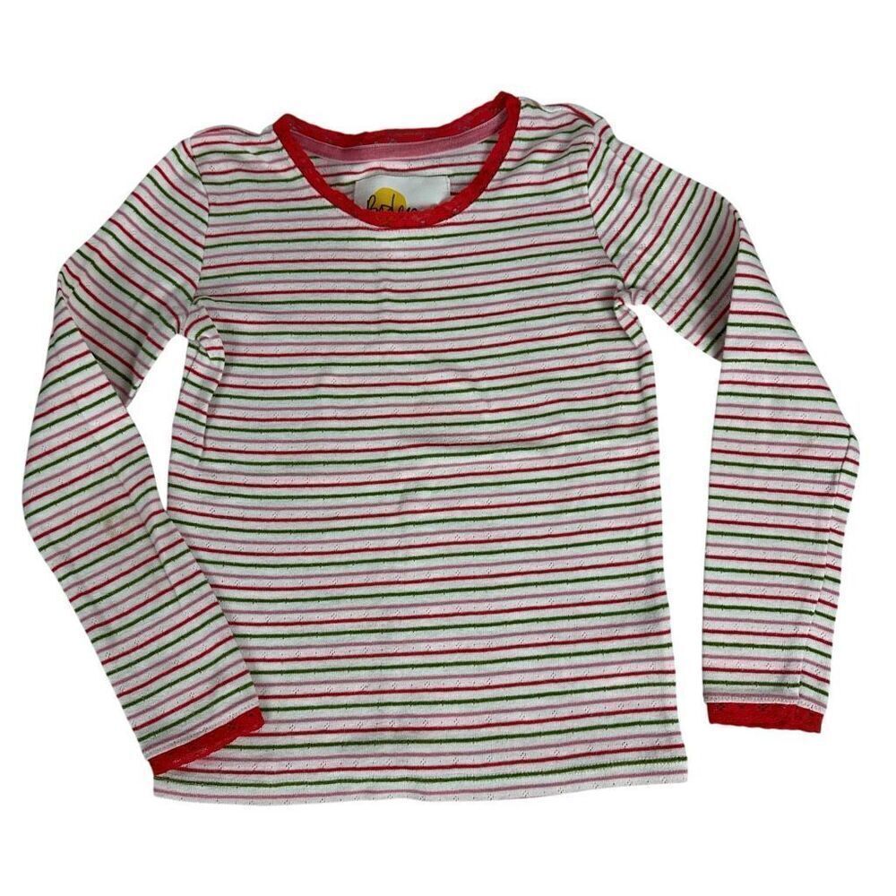 Mini Boden Stripe Long Sleeve T-Shirt size 8-9 Years Lace Neck